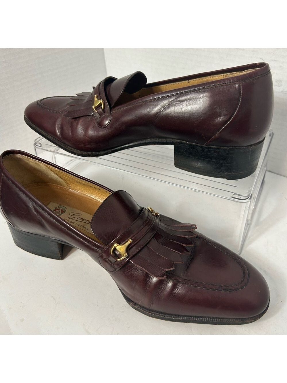 GUCCI Authentic Men’s Loafer Fringe Oxblood Made in Italy 41 US 9.5 US Horsebit - Picture 7 of 14